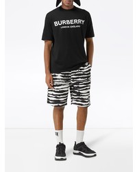 T-shirt à col rond imprimé noir et blanc Burberry