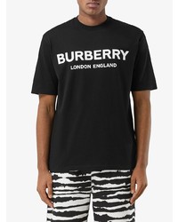 T-shirt à col rond imprimé noir et blanc Burberry