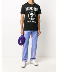 T-shirt à col rond imprimé noir et blanc Moschino