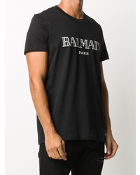 T-shirt à col rond imprimé noir et blanc Balmain