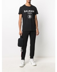 T-shirt à col rond imprimé noir et blanc Balmain