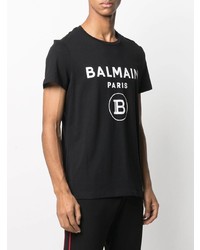 T-shirt à col rond imprimé noir et blanc Balmain