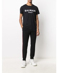 T-shirt à col rond imprimé noir et blanc Balmain