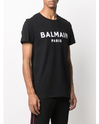 T-shirt à col rond imprimé noir et blanc Balmain