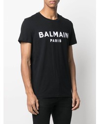 T-shirt à col rond imprimé noir et blanc Balmain