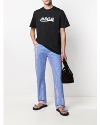 T-shirt à col rond imprimé noir et blanc MSGM