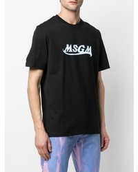 T-shirt à col rond imprimé noir et blanc MSGM