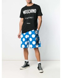 T-shirt à col rond imprimé noir et blanc Moschino