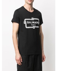 T-shirt à col rond imprimé noir et blanc Balmain