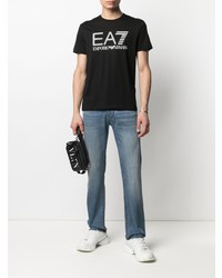 T-shirt à col rond imprimé noir et blanc Ea7 Emporio Armani