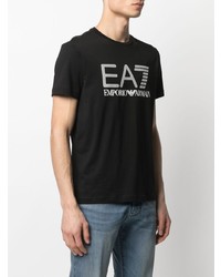 T-shirt à col rond imprimé noir et blanc Ea7 Emporio Armani