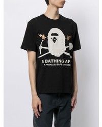 T-shirt à col rond imprimé noir et blanc A Bathing Ape