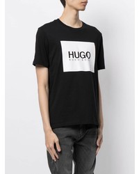 T-shirt à col rond imprimé noir et blanc Hugo