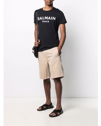 T-shirt à col rond imprimé noir et blanc Balmain