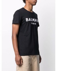 T-shirt à col rond imprimé noir et blanc Balmain