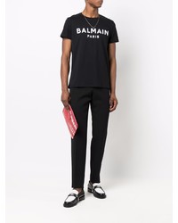 T-shirt à col rond imprimé noir et blanc Balmain