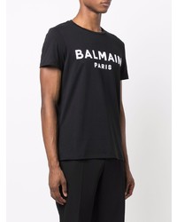 T-shirt à col rond imprimé noir et blanc Balmain