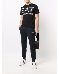 T-shirt à col rond imprimé noir et blanc Ea7 Emporio Armani