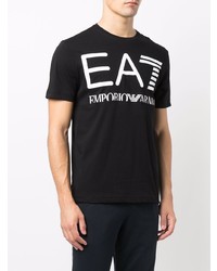 T-shirt à col rond imprimé noir et blanc Ea7 Emporio Armani