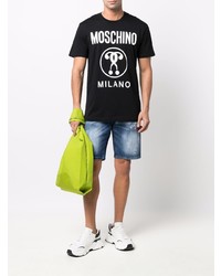 T-shirt à col rond imprimé noir et blanc Moschino