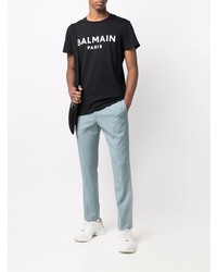 T-shirt à col rond imprimé noir et blanc Balmain