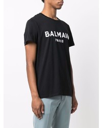 T-shirt à col rond imprimé noir et blanc Balmain