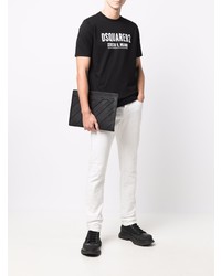 T-shirt à col rond imprimé noir et blanc DSQUARED2