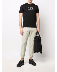 T-shirt à col rond imprimé noir et blanc Ea7 Emporio Armani