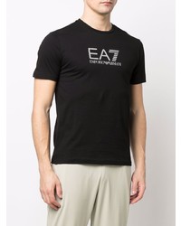 T-shirt à col rond imprimé noir et blanc Ea7 Emporio Armani