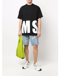 T-shirt à col rond imprimé noir et blanc MSGM