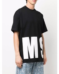 T-shirt à col rond imprimé noir et blanc MSGM