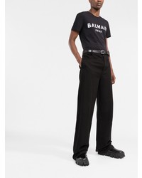 T-shirt à col rond imprimé noir et blanc Balmain