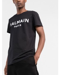 T-shirt à col rond imprimé noir et blanc Balmain