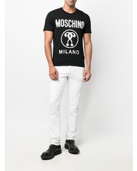 T-shirt à col rond imprimé noir et blanc Moschino