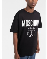 T-shirt à col rond imprimé noir et blanc Moschino