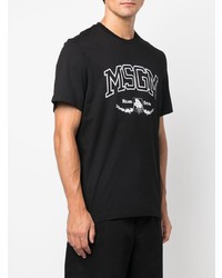 T-shirt à col rond imprimé noir et blanc MSGM