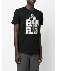 T-shirt à col rond imprimé noir et blanc Diesel