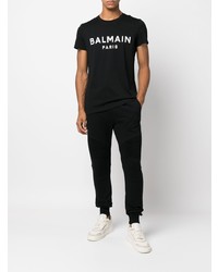 T-shirt à col rond imprimé noir et blanc Balmain