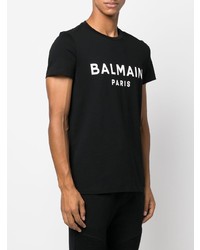 T-shirt à col rond imprimé noir et blanc Balmain