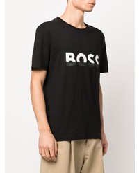 T-shirt à col rond imprimé noir et blanc BOSS