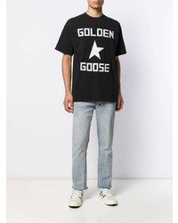 T-shirt à col rond imprimé noir et blanc Golden Goose