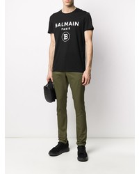 T-shirt à col rond imprimé noir et blanc Balmain