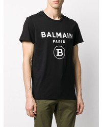 T-shirt à col rond imprimé noir et blanc Balmain