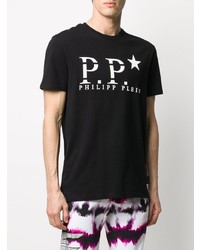 T-shirt à col rond imprimé noir et blanc Philipp Plein