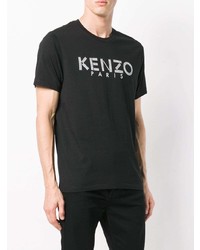 T-shirt à col rond imprimé noir et blanc Kenzo