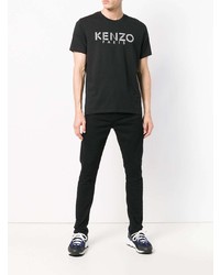 T-shirt à col rond imprimé noir et blanc Kenzo