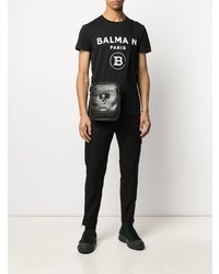 T-shirt à col rond imprimé noir et blanc Balmain