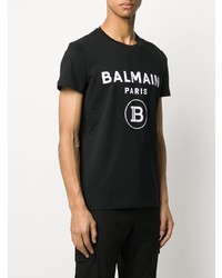 T-shirt à col rond imprimé noir et blanc Balmain