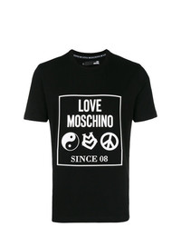 T-shirt à col rond imprimé noir et blanc Love Moschino