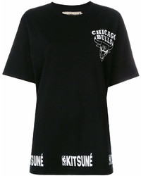 T-shirt à col rond imprimé noir et blanc MAISON KITSUNE